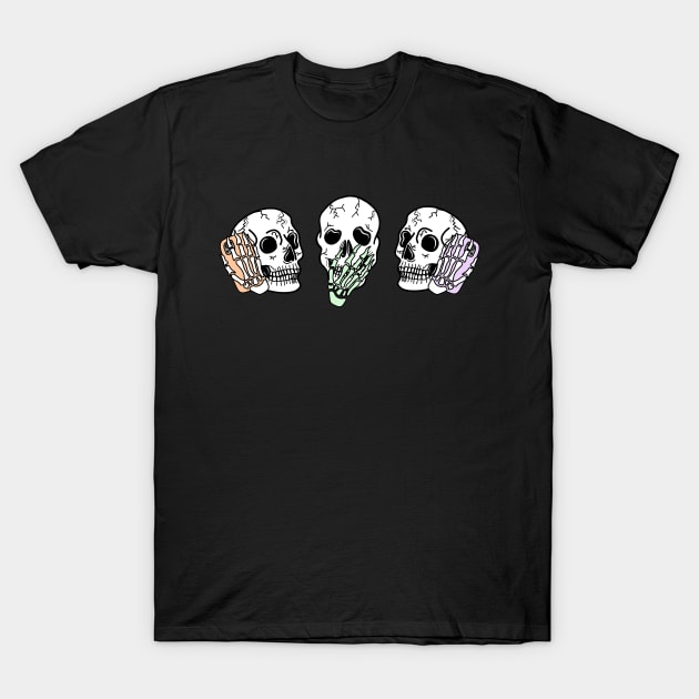 Chatty Skeleton Friends Talking on their Phones, Cute Pastel Colors, made by EndlessEmporium T-Shirt by EndlessEmporium